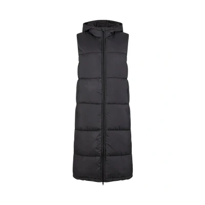 Afbeelding van Urban Classics Damesvest, lange gewatteerde bodywarmer met capuchon, losse pasvorm, zwart, XS