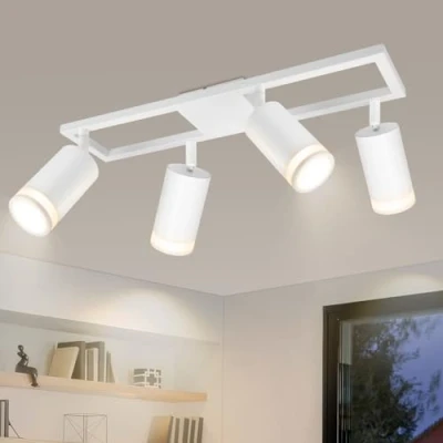 Afbeelding van Dehobo Led plafondlamp, 4 spots, plafondspots, GU10, dubbel draaibaar, modern, wit, voor keuken, slaapkamer, woonkamer, hal, eetkamer, zonder lampen
