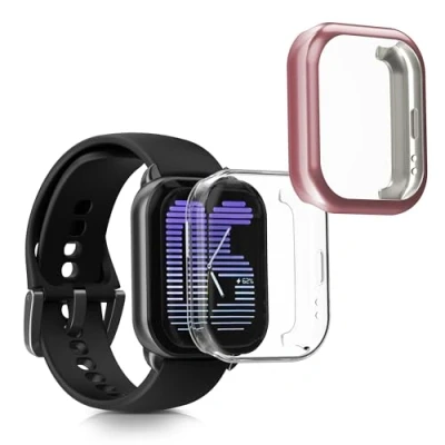 Afbeelding van kwmobile 2x smartwatch hoes geschikt voor Amazfit Active (A2211) hoesje Siliconen sporthorloge cover Activity tracker case in transparant / poederroze
