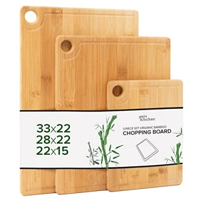Afbeelding van Joeji&#039;s Kitchen Snijplank set van 3 Heavy duty Bamboe Snijplanken met Sapgroef &amp; Ophanggat 20x15 cm 28x22 33x22 Houten Snij blok voor in uw Keuken