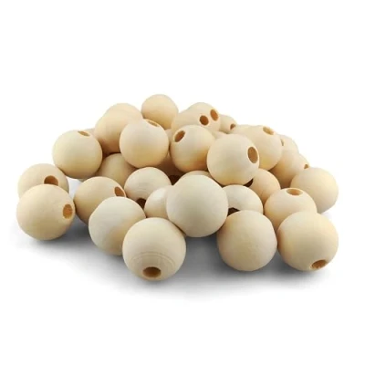 Afbeelding van Netuno 40 stuks houten ballen met gat, 22 mm, ballen, knutselkralen, natuurlijk, rond, voor doe het zelf sieraden, macramé om te knutselen, kralen groot gat rijgen,