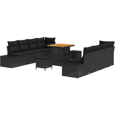 Afbeelding van vidaXL 11 delige tuinset met kussens zwart poly rattan acacia