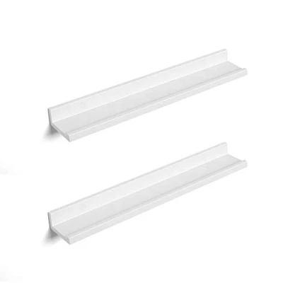 Afbeelding van SONGMICS Wandrek, set van 2, zwevende planken met hoogglanslak, 10 x 60 cm, wandboard voor fotolijsten en boeken, woonkamer, slaapkamer, badkamer, keuken, wit LWS60WT