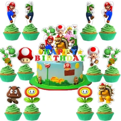 Afbeelding van DecPtyTa taartdecoratie verjaardagsdecoratie taart topper cupcake toppers geschikt voor kinderen Verjaardag Feestdecoratie (K)