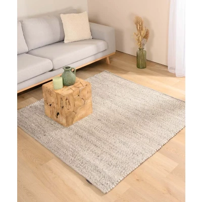 Afbeelding van Wollen Vloerkleed Vierkant Lett Lichtgrijs 150x150 Cm