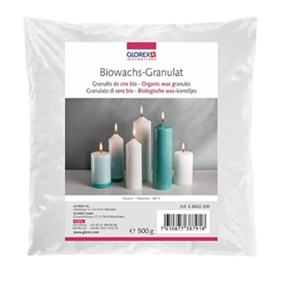 Afbeelding van GLOREX 6 8603 200 Biologische was 500 g wit in porseleinlook, korrels gemaakt van gestolde palmolie voor kaarsenmakerij, creatief handwerk