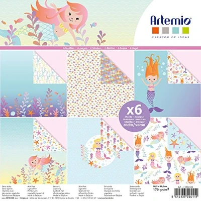 Afbeelding van Artemio Set van 6 vellen zeemeermin 30 cm x cm, meerkleurig,