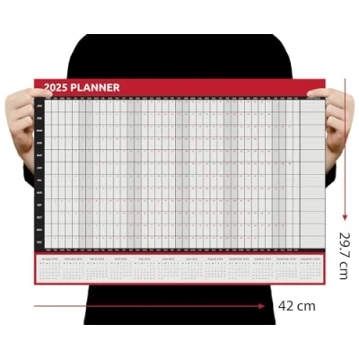 Afbeelding van Wandplanner 2025 A3 formaat (42,0 x 29,7 cm) volledige jaarkalender thuiskantoor werk jan tot december