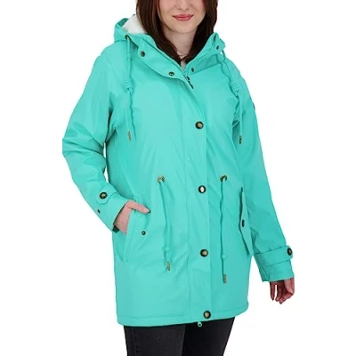 Afbeelding van Ankerglut Friesennerz Regenjas voor dames, met capuchon, gevoerd, waterdicht, weerbestendig, windbreaker, overgangsjas teddyfleece, turquoise, 40