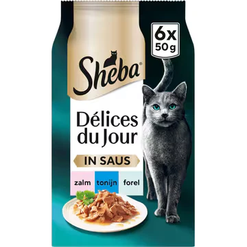 Afbeelding van Sheba Délices Du Jour in Saus Traiteur Selectie Maaltijdzakjes Multipack 6x50 gr