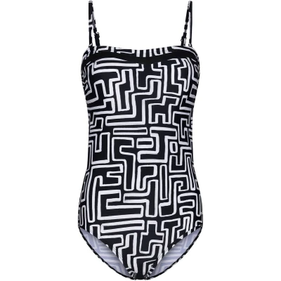 Afbeelding van Pastunette Badpak Graphic Beach Zwart/Wit Corrigerend Strapless Maat 40