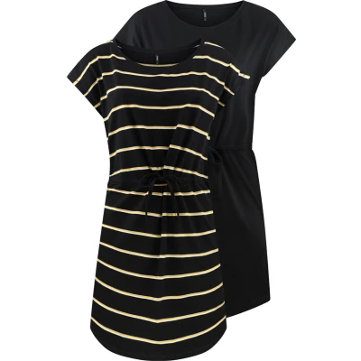 Afbeelding van Only Dames Jurk ONLMAY S/S DRESS 2er Pack regular fit Zwart S Rundhals Volwassenen