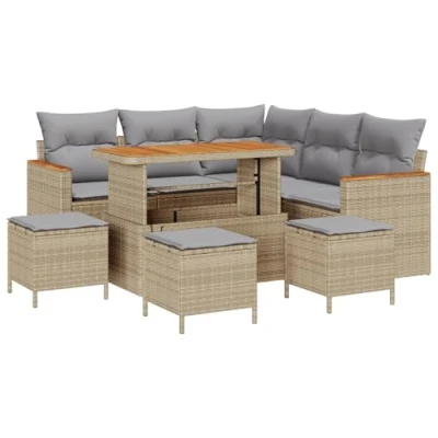 Afbeelding van vidaXL 9 delig Tuin Sofa Set met Kussens Beige Poly Rattan Acacia