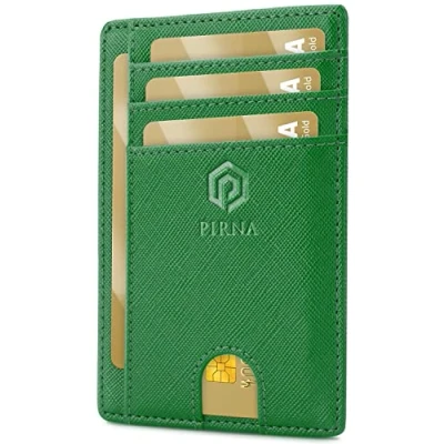 Afbeelding van Slanke Portemonnee voor Heren RFID Blokkerende Minimalistische Kaarthouder en Dames met Geschenkdoos, Slim Wallet Card Holder Groen Bos