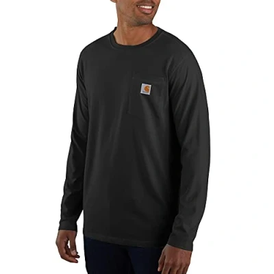 Afbeelding van Carhartt Heren Force Relaxed Fit Midweight Lange Mouwen Pocket Werk T Shirt, zwart, M