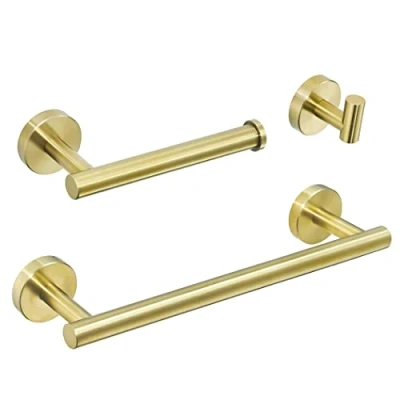 Afbeelding van WOMAO Badkamer Goud Set, Toiletrolhouder 3 delig Inclusief Handdoekhouder Kledinghaak Wandmontage SUS 304 RVS