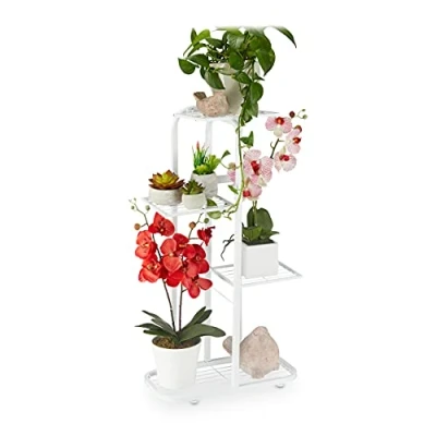Afbeelding van Relaxdays plantenrek metaal planten etagere bloemenrek binnen buiten kruidenrek wit