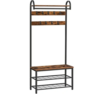 Afbeelding van HOOBRO kapstok Schoenenbank, Industriële garderobe met Opbergplank, Ingang Opslag Organizer, Accent Meubels Metalen Frame, Eenvoudige montage, Hoogte 182 cm Rustiek Bruin EBF13MT01