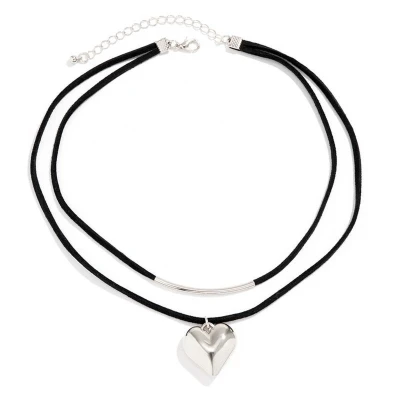 Afbeelding van Jomide Ketting/Choker Zwart Hart Zilverkleurig