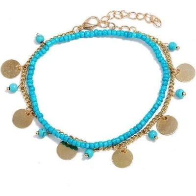 Afbeelding van Jomide Enkelbandje Boho Blauw/Goudkleurig