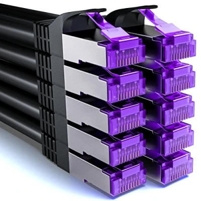 Afbeelding van deleyCON 10x 0,25m CAT7 Netwerkkabel 10 Gigabit RJ45 Patchkabel Ethernetkabel (Koper, SFTP PiMF Afscherming) voor Highspeed LAN DSL Switch Modem Router Patchpanel CAT6 CAT5 Zwart