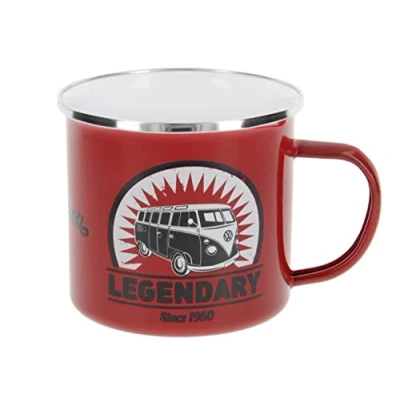 Afbeelding van BRISA VW Collection Volkswagen T1 Bus Transporter Emaille Mok 500ml Vintage Logo/Rood