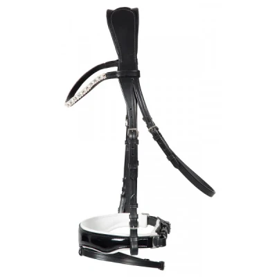 Afbeelding van PFIFF Hoofdstel &quot;Elegance&quot; Patent Neusriem Anatomisch Cob Zwart Wit
