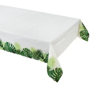 Afbeelding van Talking Tables Tafelkleed van groen tropisch palmblad .Papieren rechthoekig tafelkleed, Wegwerpservies voor Hawaiiaans verjaardagsfeestje, thema, Fiesta, Jungle, Luau, verjaardag