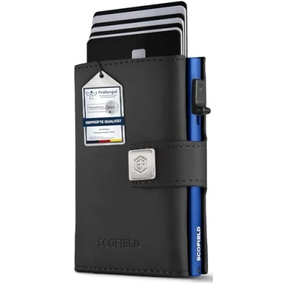 Afbeelding van SF SCOFIELD Trinity Slim Wallet met muntvak, premium creditcardhouder voor heren, 10 12 kaarten, RFID bescherming, portemonnee mannen, smart wallet, Zwart Midnight Blue, Ohne Münzfach,