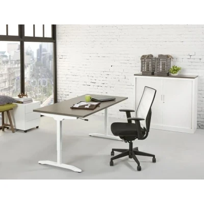 Afbeelding van Slinger verstelbaar zit/zit bureau NLST breed 160CM diep 80 cm bladkleur Robson Eiken framekleur Wit (RAL9010)