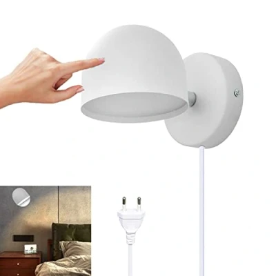 Afbeelding van 12W LED Binnen Wandlamp met Stekker, Touch Control Wandlampn Dimbaar 360 Draaibaar Nachtlamp, 3000k Warm Wit Verstelbaar Leeslampje, Wandverlichting Voor Woonkamer, Slaapkamer, Trap, Gang,Wit