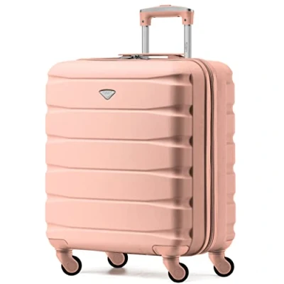 Afbeelding van Flight Knight ABS cabinekoffer compatibel met Air France, Hop! EasyJet, Ryanair en vele anderen! Handbagage, licht, cabinetas 4 wielen, Rozengoud., 56x45x25cm, koffer