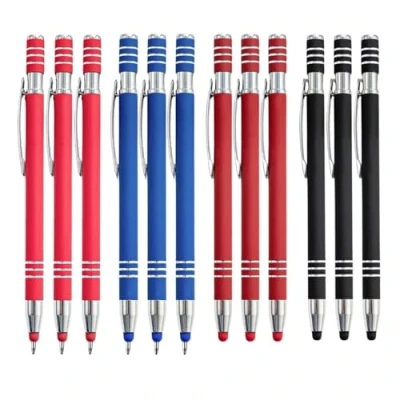 Afbeelding van 12 stuks balpen met touchpen, 4 kleuren, 2 in 1 touchscreen pen, capacitieve stylus en balpen, multifunctionele tabletpen voor pad, tablet, smartphone,