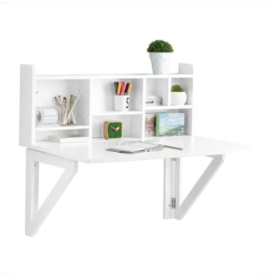 Afbeelding van SoBuy Bureau Opklapbare wandtafel met geïntegreerde wandkast, opvouwbare keukentafel, eettafel Wit, 90x78x60cm, FWT07 II W