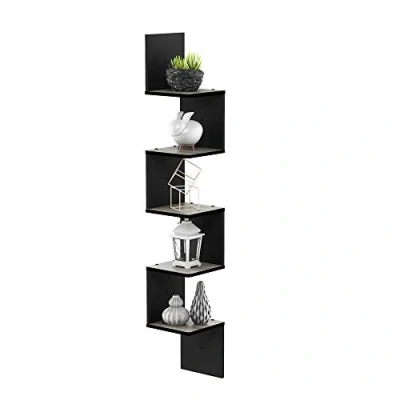 Afbeelding van FURINNO Wandgemonteerde planken, hout, één maat, Frans eiken grijs/zwart, 5 laags vierkant