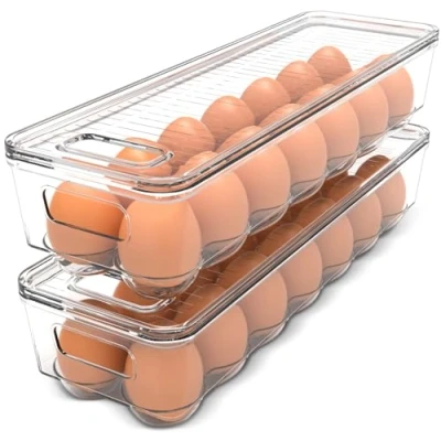 Afbeelding van koelkast eierhouder eierdoos met 14 compartimenten deksel en handvat, plastic eieropbergdoos, eierhouder, eieropslag (2 pack)