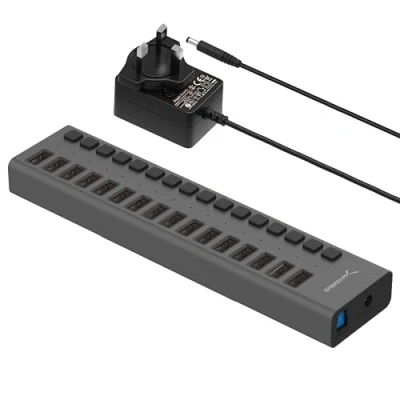Afbeelding van SABRENT 16 POORts USB 3.0 DATA HUB en Lader met individuele schakelaars [90 Watt] (HB PU16)