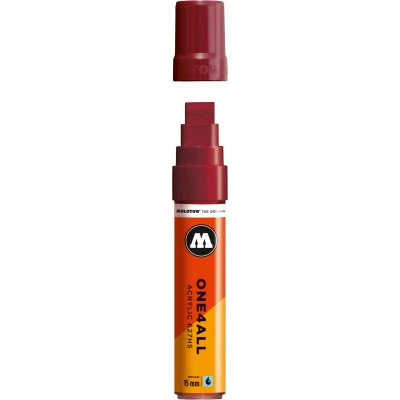 Afbeelding van Molotow ONE4ALL 15mm Acryl Marker Bordeaux rood Geschikt voor vele oppervlaktes zoals canvas, hout, steen, keramiek, plastic, glas, papier, leer...
