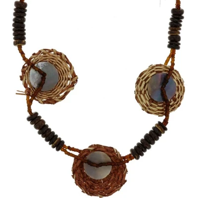 Afbeelding van Behave Lange ketting met bruine houten kralen en schelp