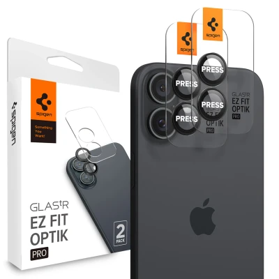 Afbeelding van Spigen Glas.tR EZ Fit Optik Pro Camera Screenprotector compatibel met iPhone 16, 16 Plus, 2 Stuks, Zwart, Camerabescherming, Geen storing voor flitsfunctie