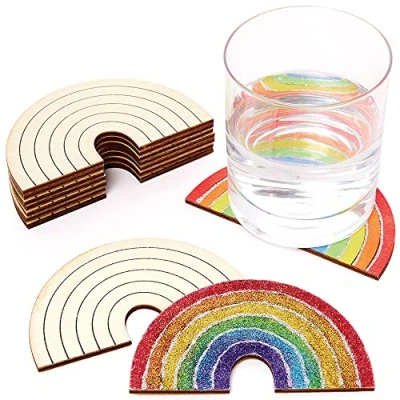 Afbeelding van Baker Ross FC764 Regenboog Houten Onderzetters Set van 10, Schilderijtegels voor Kinderen, Kinderen Kunst en Knutselsets