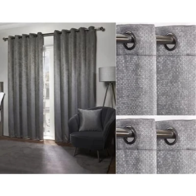 Afbeelding van Emma Barclay Ambiance Thermische Verduisterende Gordijnen Met Ringen 3D Reliëf Reflecterend Omgekeerd Weefsel in Houtskool Breedte 66 x Drop 72&quot; (168 183 cm)
