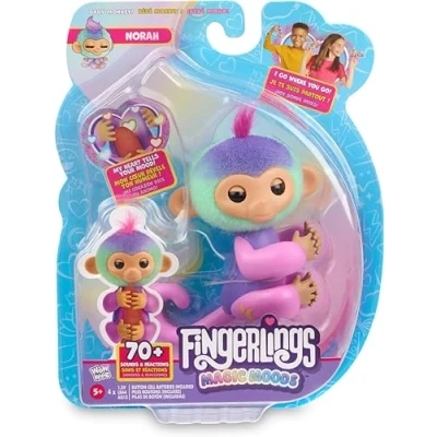 Afbeelding van Fingerlings 3181 Magic Interactive Baby Monkey, Norah (Teal &amp; Purple), vertelt fortuin en stemming, 70+ geluiden reacties (leeftijd 5), roze