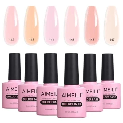 Afbeelding van AIMEILI Clear Builder Gel 2 in 1 Nail Extension Base Nagellak Set UV LED Gellack Soak Off Enhancement voor Nagels Gebouw, Versterking Manicure 6 X 10ml Gift Kit 35