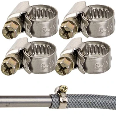 Afbeelding van Professionele slangklemmen, Slangklem Met wormaandrijving, Klembereik 8 12 mm, set van 4 stuks, Uit staal W2, kruisgleuf, 9 mm Bandbreedte, Buisklemmen voor wasmachine, Tuin, Vaatwasser, Zwembad