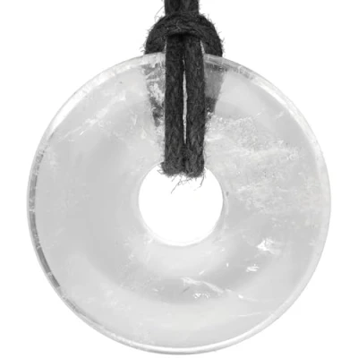 Afbeelding van Lebensquelle Plus Bergkristal donut Ø 30 mm + katoenen band edelsteen hanger echte helende stenen ketting incl. hoogwaardige band, halfedelsteen, Kwarts