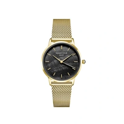 Afbeelding van Rosefield RBGMG R07 Pearl Edit Mesh Black horloge dameshorloge Goudkleur