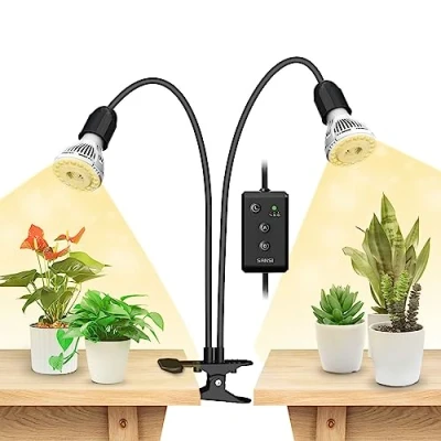 Afbeelding van SANSI LED Plantenlamp voor Kamerplanten, 300W volledig spectrum 2 Zwanenhals Clip Plantenlicht met Timer 4/8/12 uur, 20W Groeilamp hoge PPFD de groei van Kamerplanten