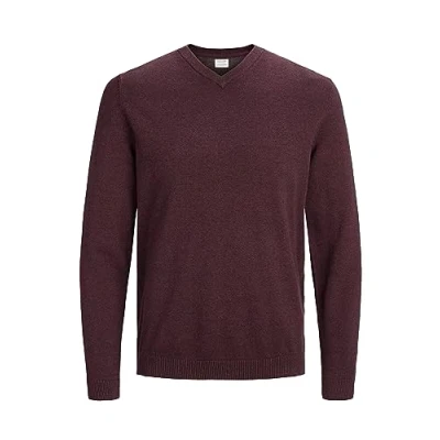 Afbeelding van JACK &amp; JONES gebreide herentrui met V hals, rood (port royale), 3XL