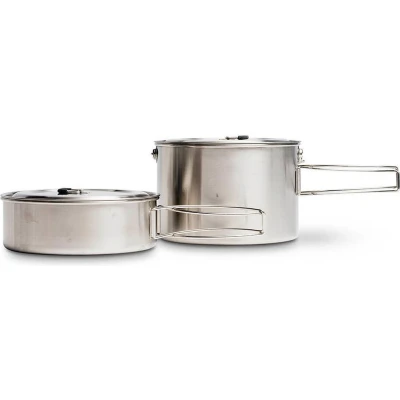 Afbeelding van Solo Stove set van 2 pannen, 1,5 L + 3 Incl. Nylon zak, lichtgewicht roestvrijstalen kookgerei voor backpackers, volumemarkeringen oz en ml, deksel uitklapbare handvaten